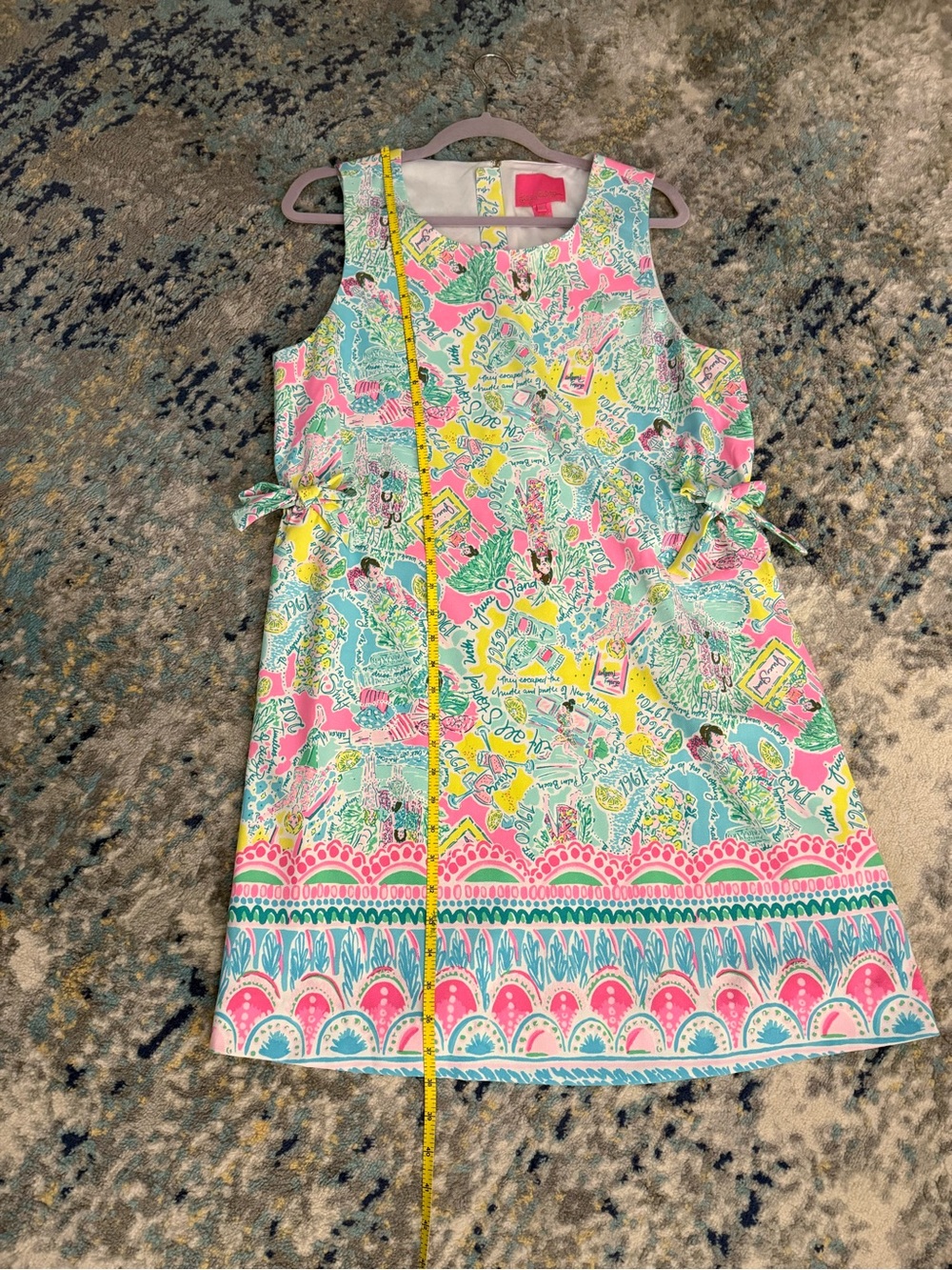 Lilly Pulitzer Aqua, Pink & Yellow Sleeveless Shift Dress (VERY unique print)